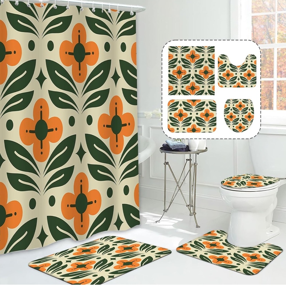 Vintage Shower Curtain Sets 4 Pcs